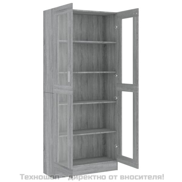 Шкаф витрина, сив сонома, 82,5x30,5x185 см, инженерно дърво