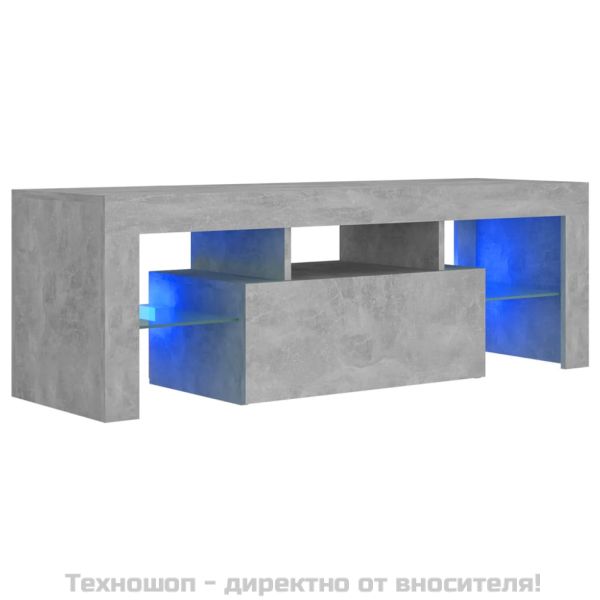 ТВ шкаф с LED осветление, бетонно сив, 120x35x40 см