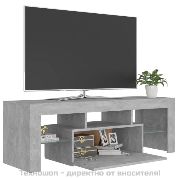 ТВ шкаф с LED осветление, бетонно сив, 120x35x40 см