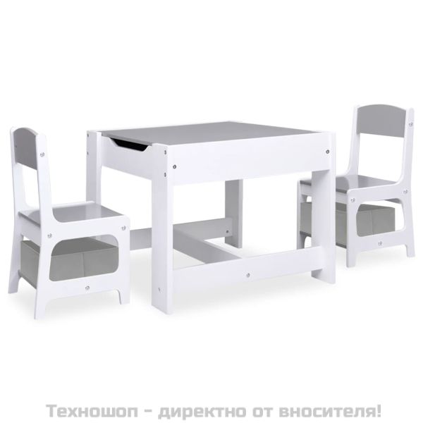 Детска масичка с 2 столчета, бяла, МДФ