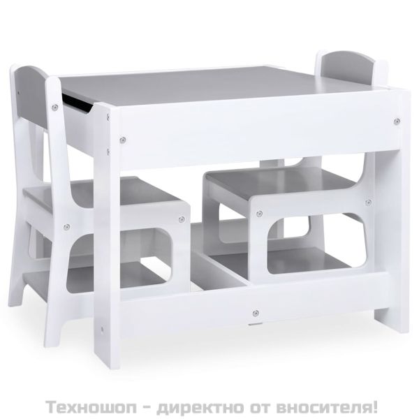 Детска масичка с 2 столчета, бяла, МДФ