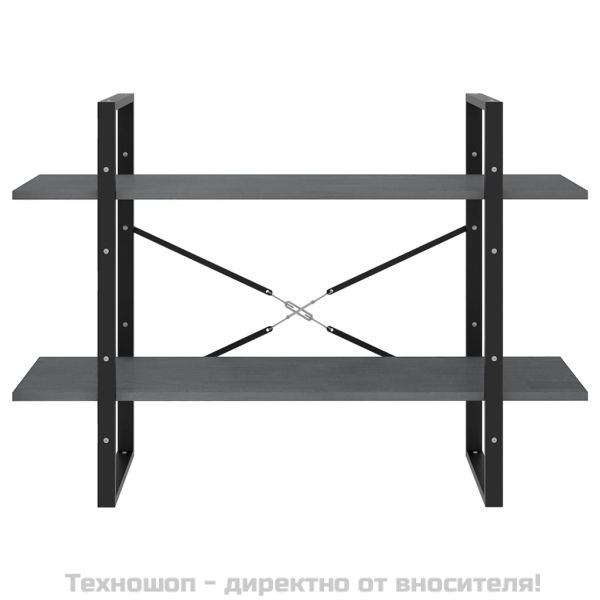 2-етажна библиотека, сива, 100x30x70 см, борово дърво масив