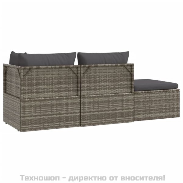 Градински лаундж комплект с възглавници 4 части сив полиратан