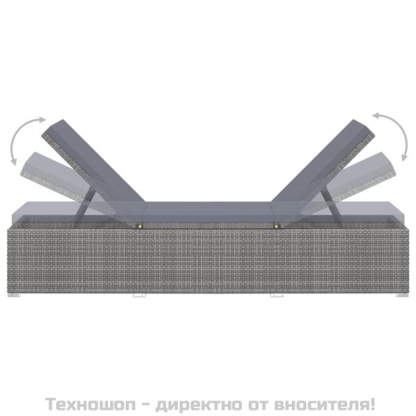 Шезлонг с шалте и маса за чай, полиратан, сив