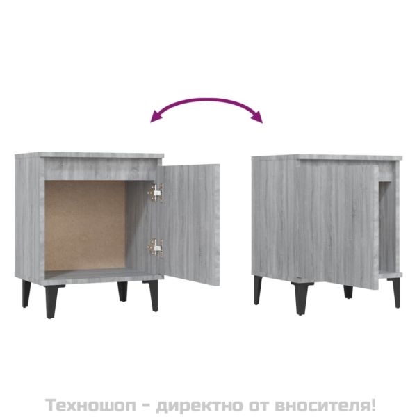 Нощни шкафчета с метални крака, сив сонома, 40x30х50 см