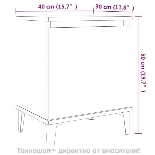 Нощни шкафчета с метални крака, сив сонома, 40x30х50 см