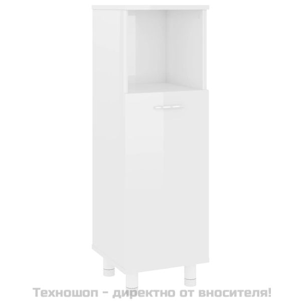 Шкаф за баня, бял гланц, 30x30x95 см, инженерно дърво