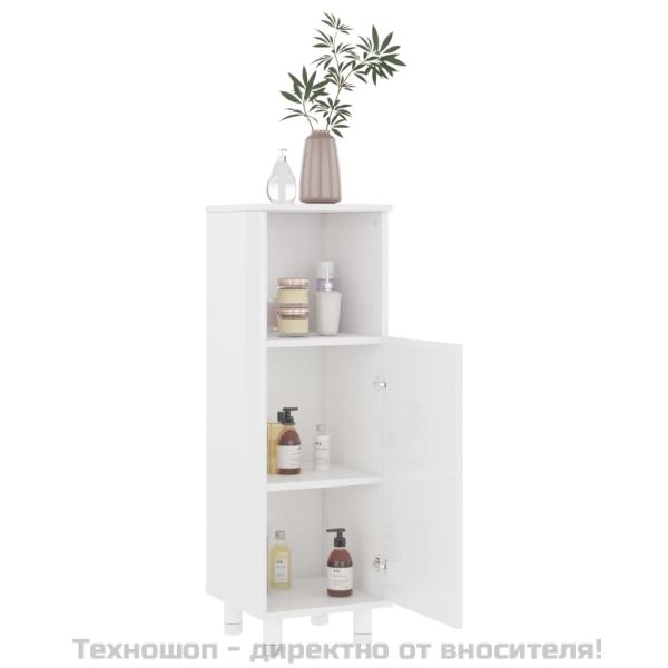 Шкаф за баня, бял гланц, 30x30x95 см, инженерно дърво