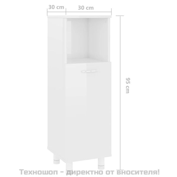 Шкаф за баня, бял гланц, 30x30x95 см, инженерно дърво