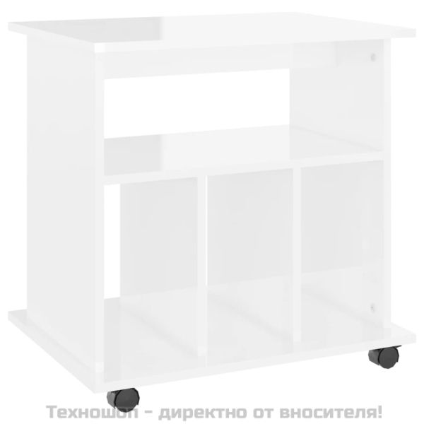 Подвижен шкаф, бял гланц, 60x45x60 см, инженерно дърво