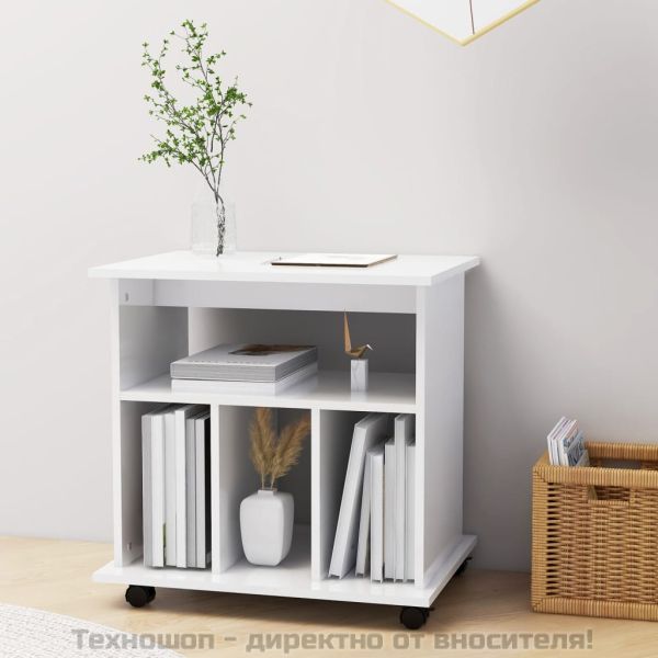 Подвижен шкаф, бял гланц, 60x45x60 см, инженерно дърво