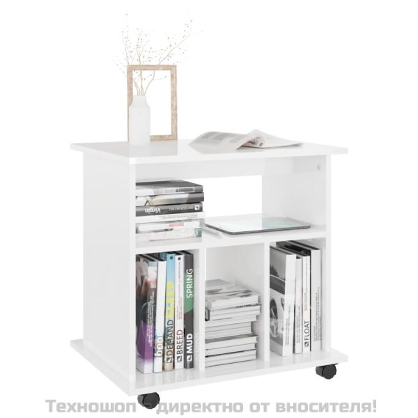 Подвижен шкаф, бял гланц, 60x45x60 см, инженерно дърво