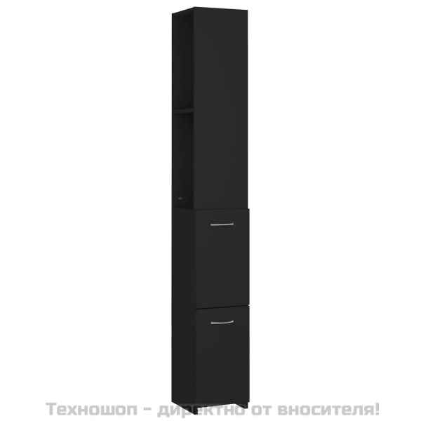 Шкаф за баня, черен, 25x26,5x170 см, инженерно дърво