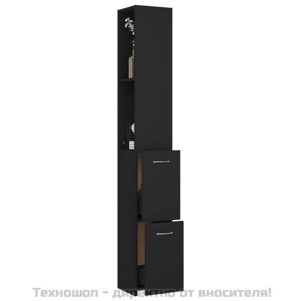 Шкаф за баня, черен, 25x26,5x170 см, инженерно дърво