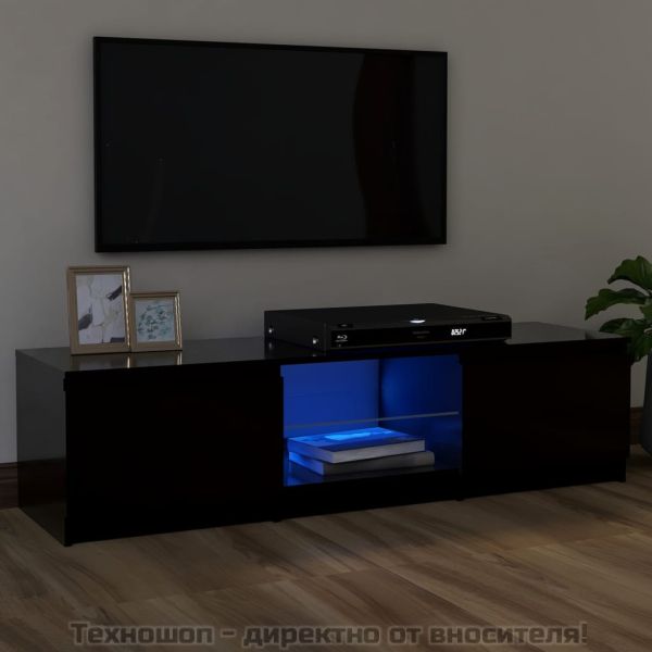 ТВ шкаф с LED осветление, черен, 120x30х35,5 см