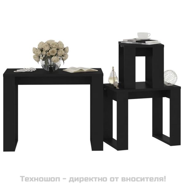 Стифиращи маси, 3 бр, черни, инженерно дърво