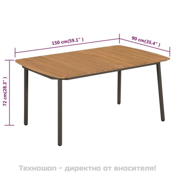 Градинска маса, 80x80x72 см, акациево дърво масив и стомана