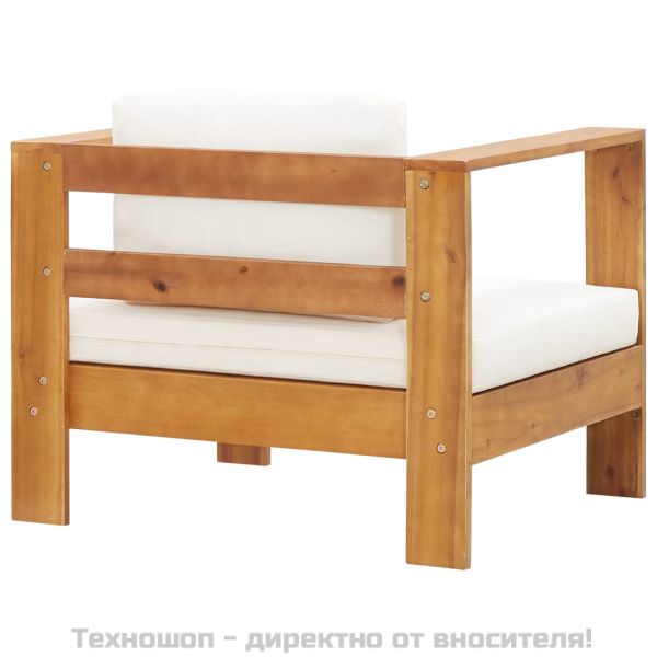 Градински стол с кремава възглавница, акация масив