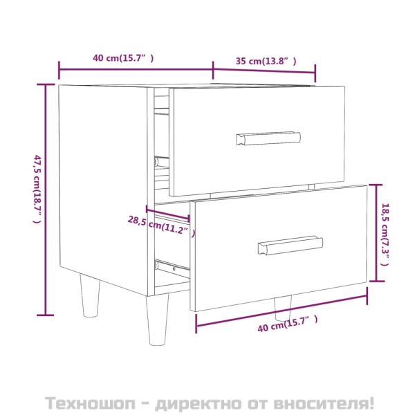 Нощни шкафчета, 2 бр, бетонно сиво, 40x35x47,5 см