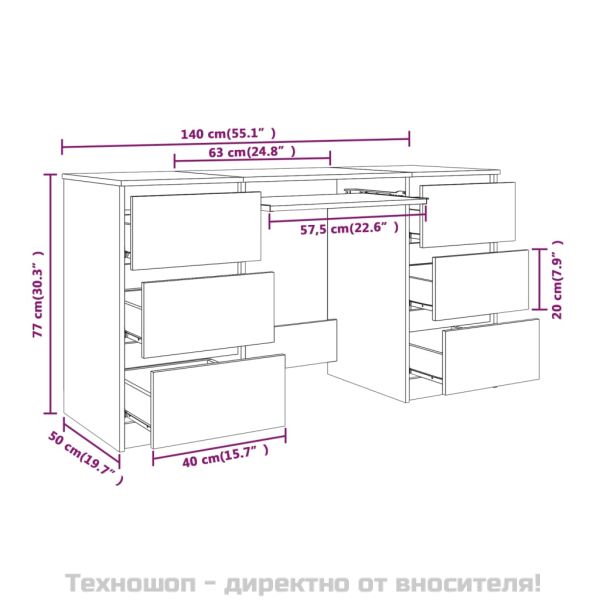 Бюро, опушен дъб, 140x50x77 см, инженерно дърво