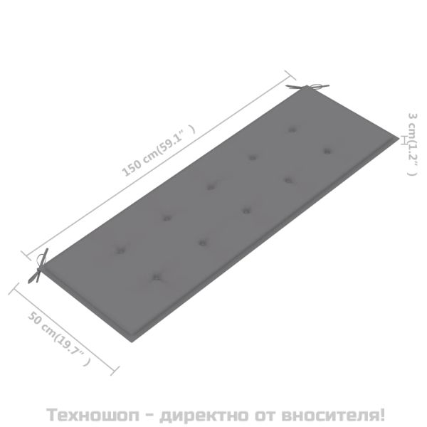 Възглавница за градинска пейка сива 150x50x4 см оксфорд плат