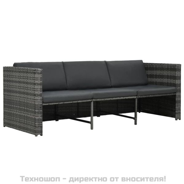 Градински комплект с възглавници, 4 части, полиратан, сив