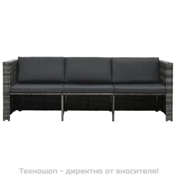 Градински комплект с възглавници, 4 части, полиратан, сив