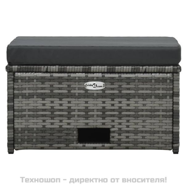 Градински комплект с възглавници, 4 части, полиратан, сив