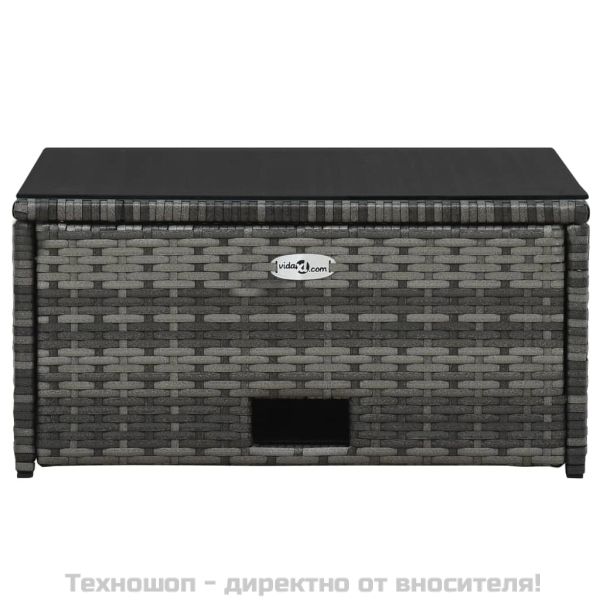 Градински комплект с възглавници, 4 части, полиратан, сив