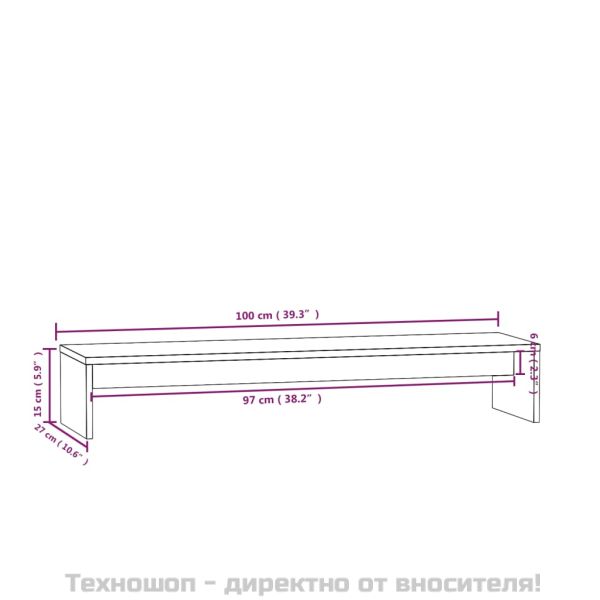 Поставка за монитор, 100x27x15 см, бор масив
