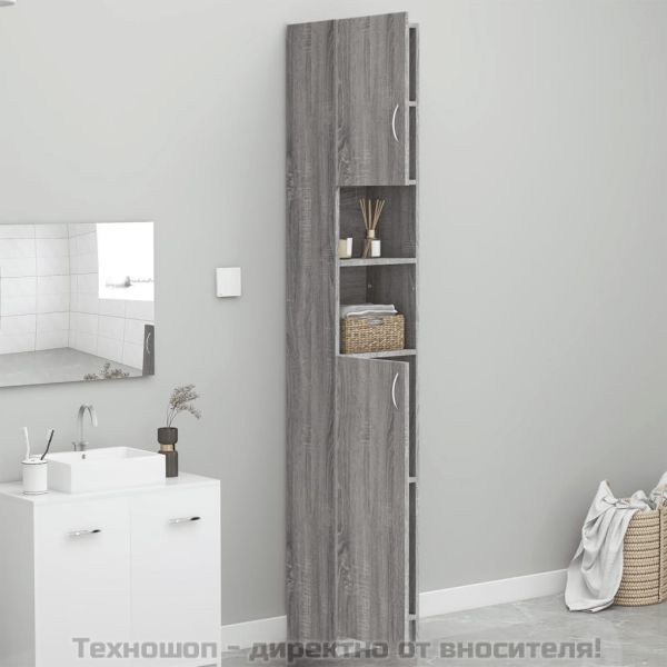 Шкаф за баня, сив сонома, 32x25,5x190 см, инженерно дърво