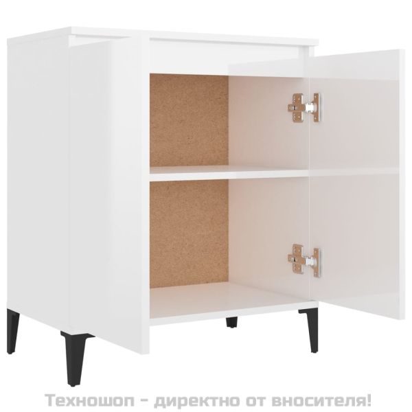 Сайдборд, бял гланц, 60x35x70 см, инженерно дърво