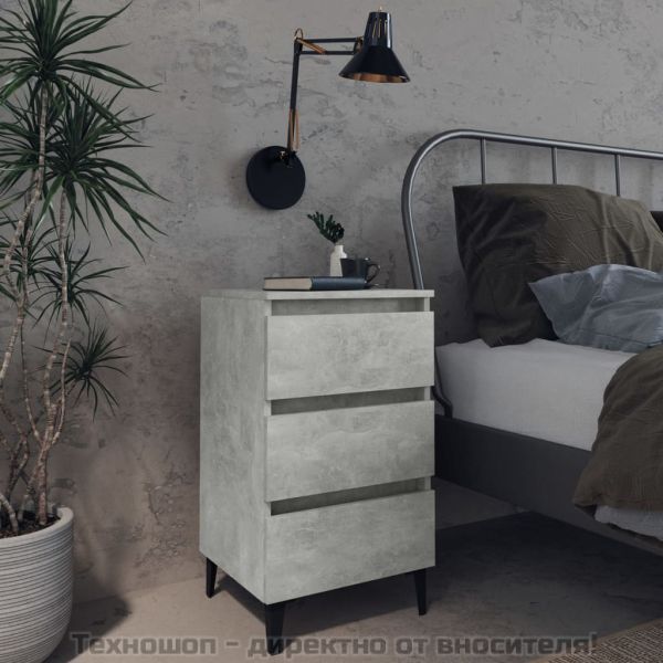 Нощно шкафче с метални крака, бетонно сиво, 40x35x69 см