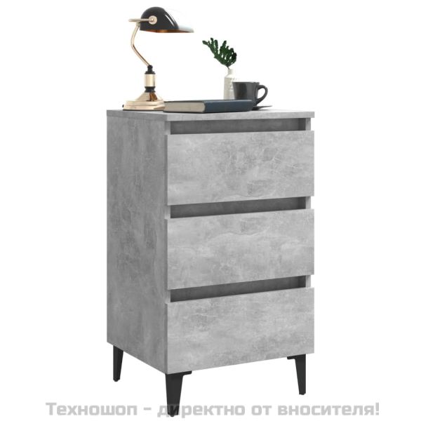 Нощно шкафче с метални крака, бетонно сиво, 40x35x69 см