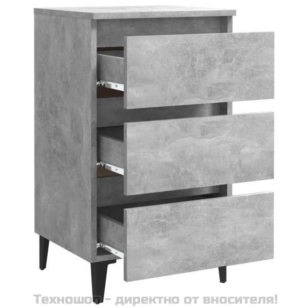 Нощно шкафче с метални крака, бетонно сиво, 40x35x69 см