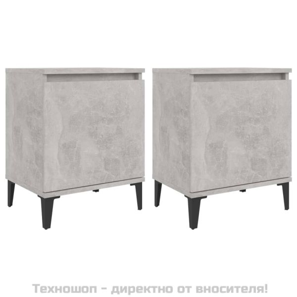 Нощни шкафчета с метални крака, бетонно сиво, 40x30х50 см