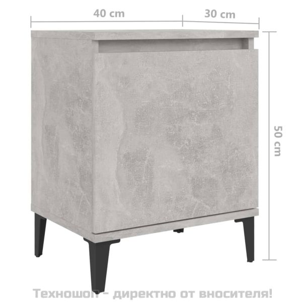 Нощни шкафчета с метални крака, бетонно сиво, 40x30х50 см
