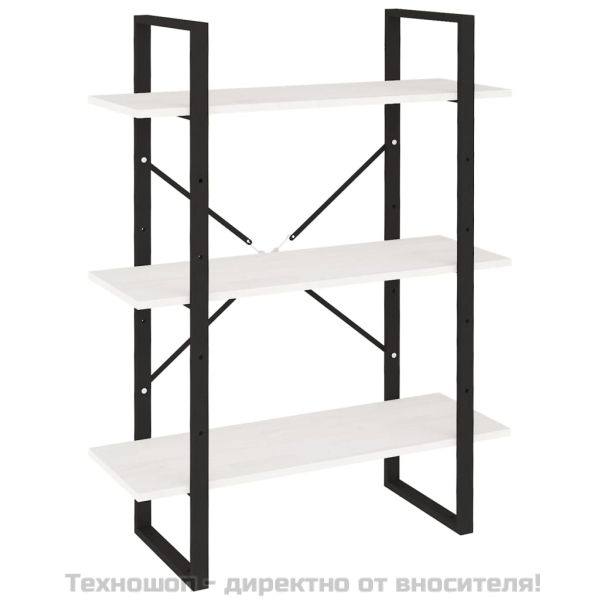 3-етажна библиотека, бяла, 80x30x105 см, борово дърво масив