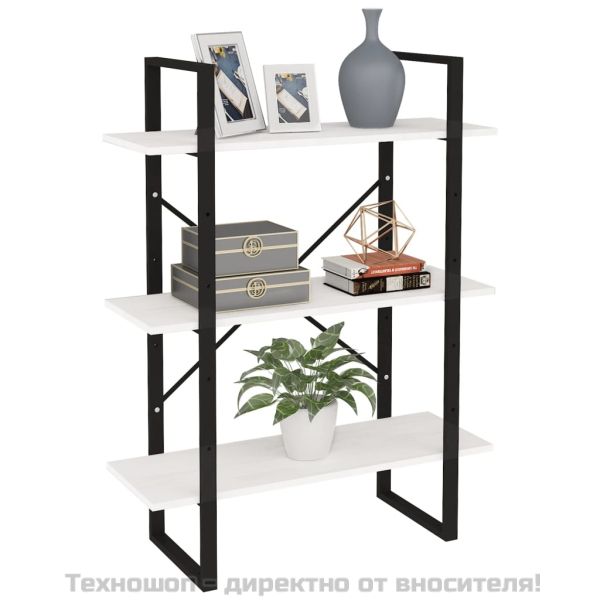 3-етажна библиотека, бяла, 80x30x105 см, борово дърво масив