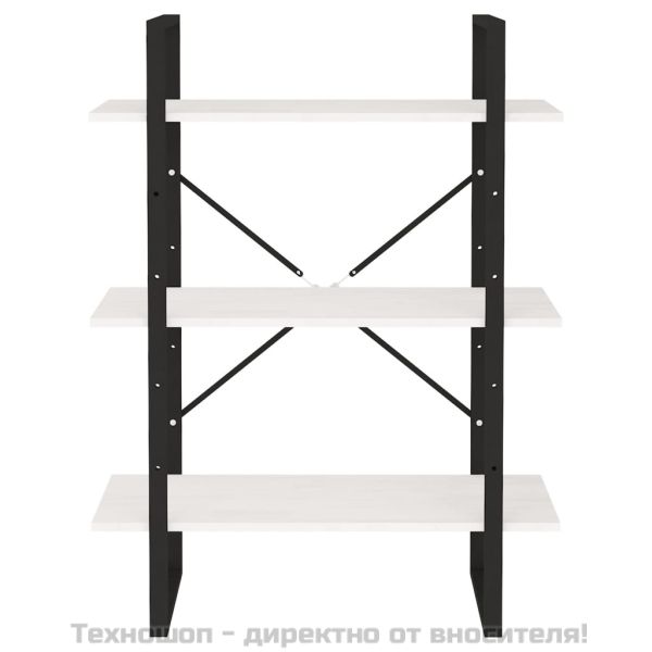 3-етажна библиотека, бяла, 80x30x105 см, борово дърво масив