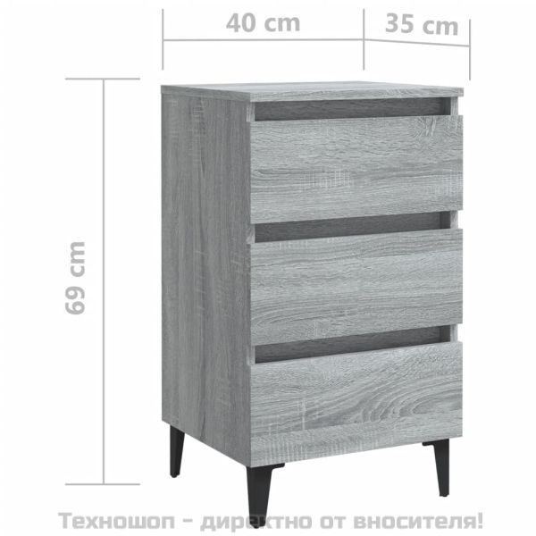 Нощно шкафче с метални крака, сив сонома, 40x35x69 см