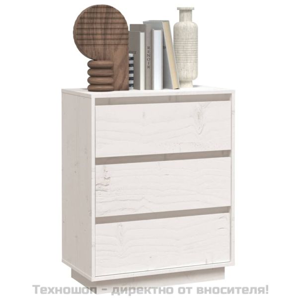 Сайдборд, бял, 60x34x75 см, бор масив