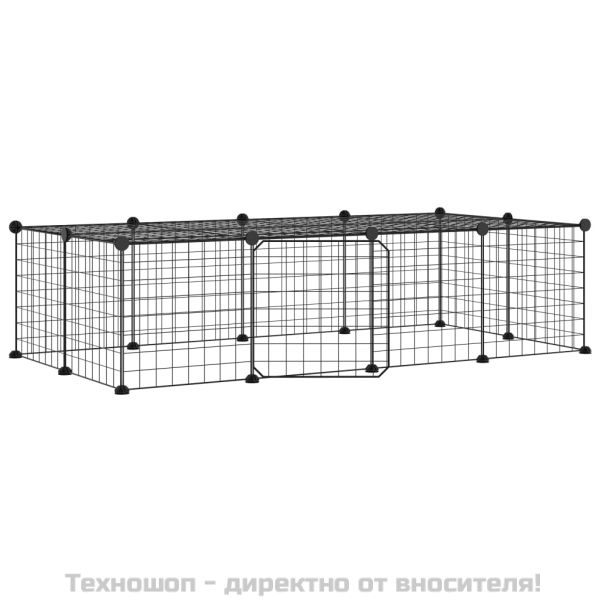 Клетка за животни с врата, 20 панела, черна, 35x35 см, стомана
