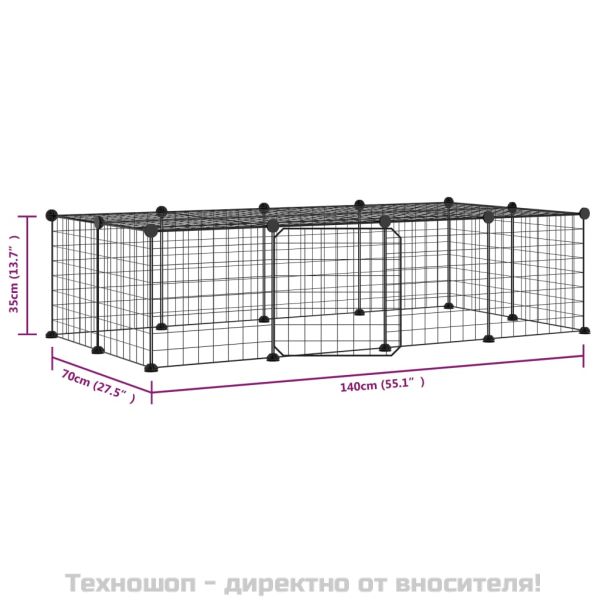 Клетка за животни с врата, 20 панела, черна, 35x35 см, стомана