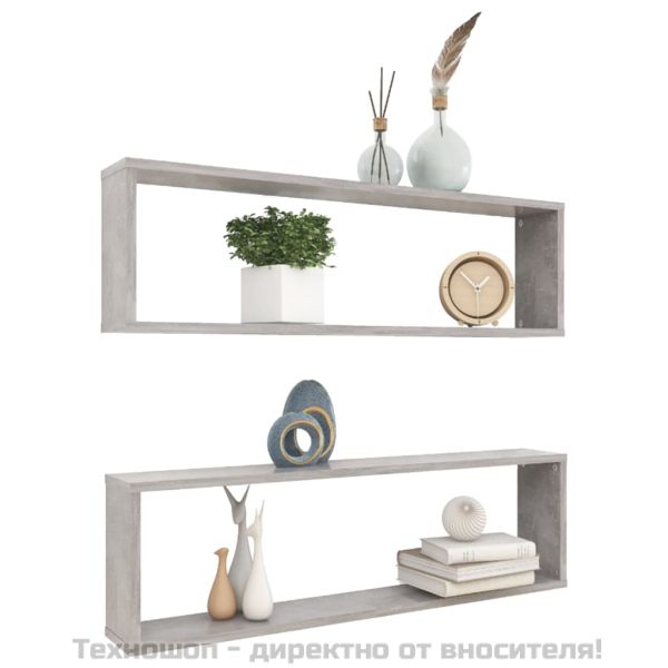 Стенни рафтове 2 бр бетонно сив 100x15x30 см инженерно дърво