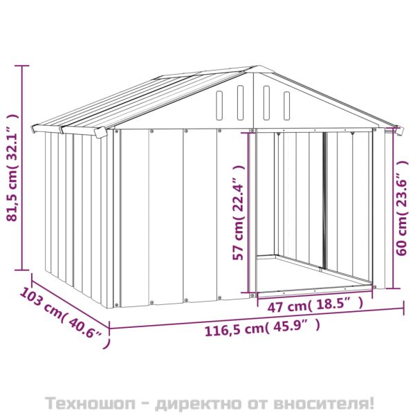 Кучешка къща, антрацит, 116,5x103x81,5 см, поцинкована стомана