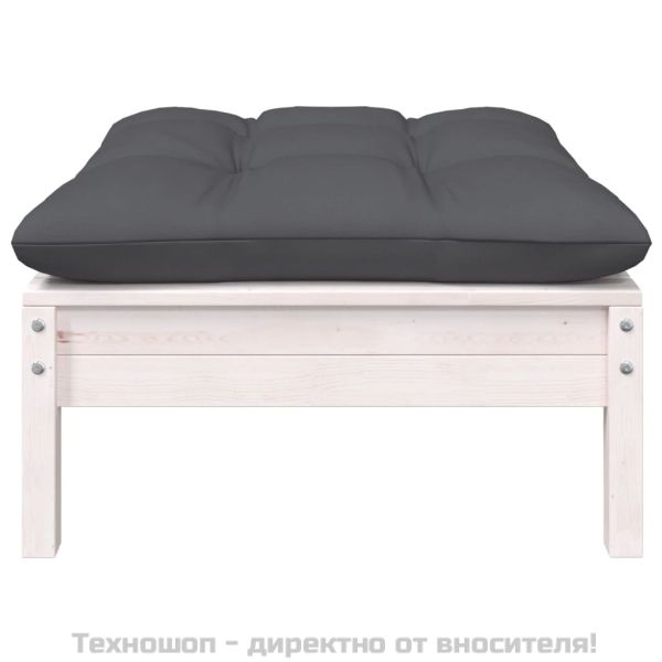 Градински 2-местен диван с възглавници, бял, борово дърво масив