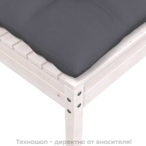 Градински 2-местен диван с възглавници, бял, борово дърво масив