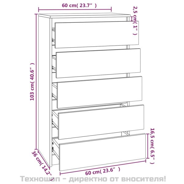 Скрин с чекмеджета, бял, 60x36x103 см, инженерно дърво