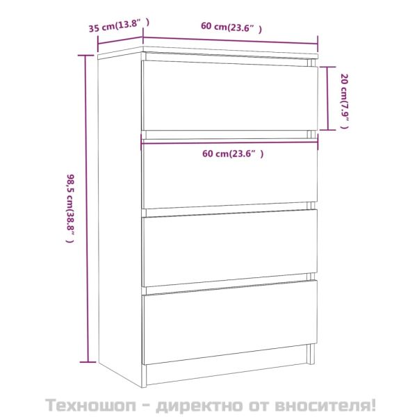 Сайдборд, опушен дъб, 60x35x98,5 см, инженерно дърво